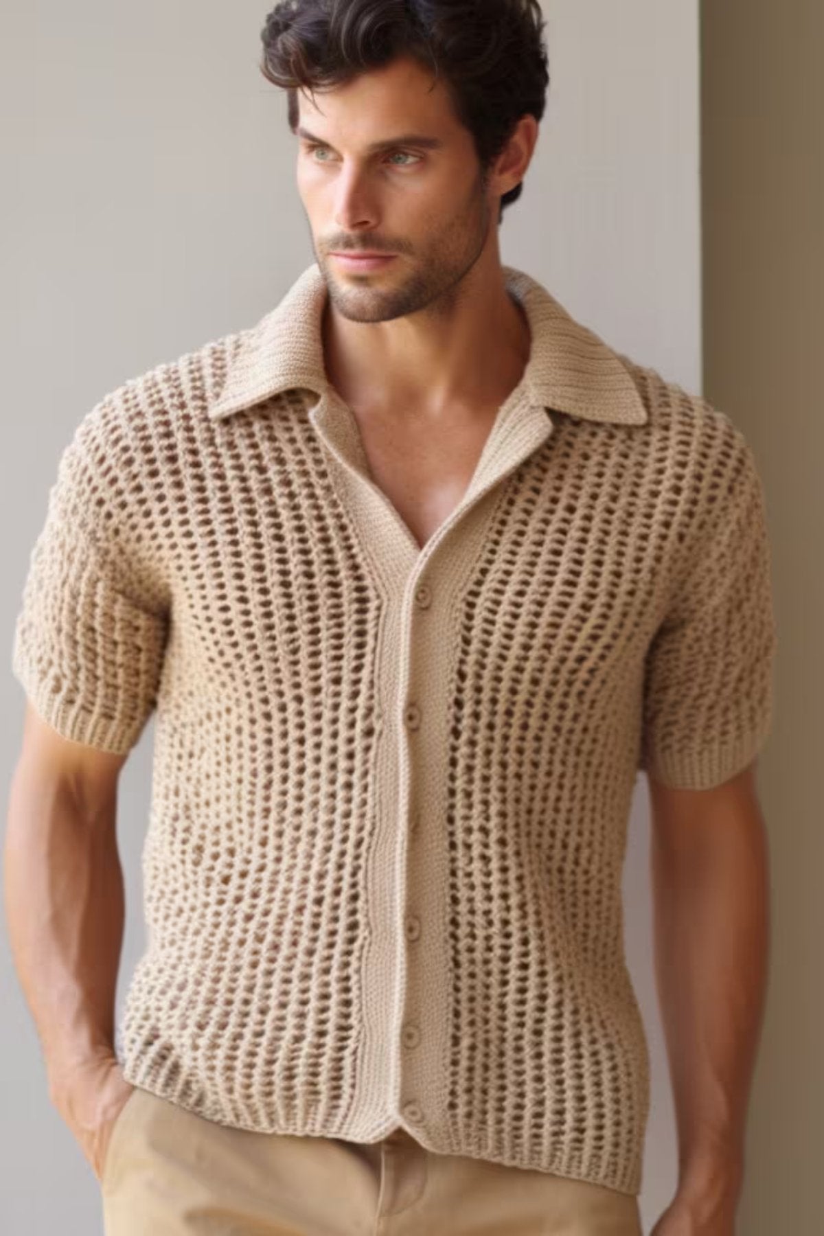 Crochet Beige Shirt - Smyrna Collective