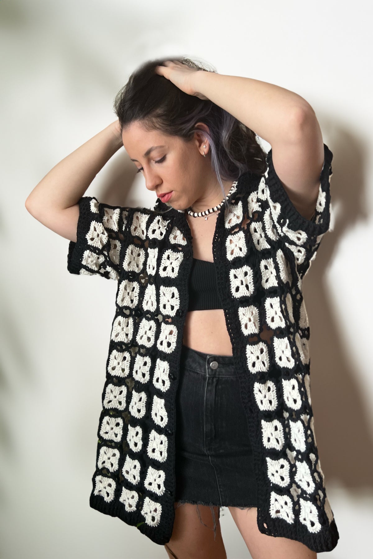 Black White Crochet Shirt - Smyrna Collective