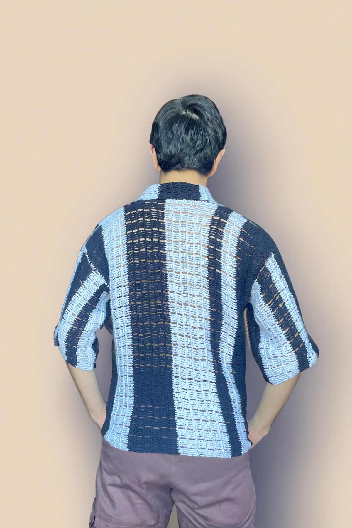 Short Sleeve Black and White Striped Crochet Shirt - Smyrna Collective