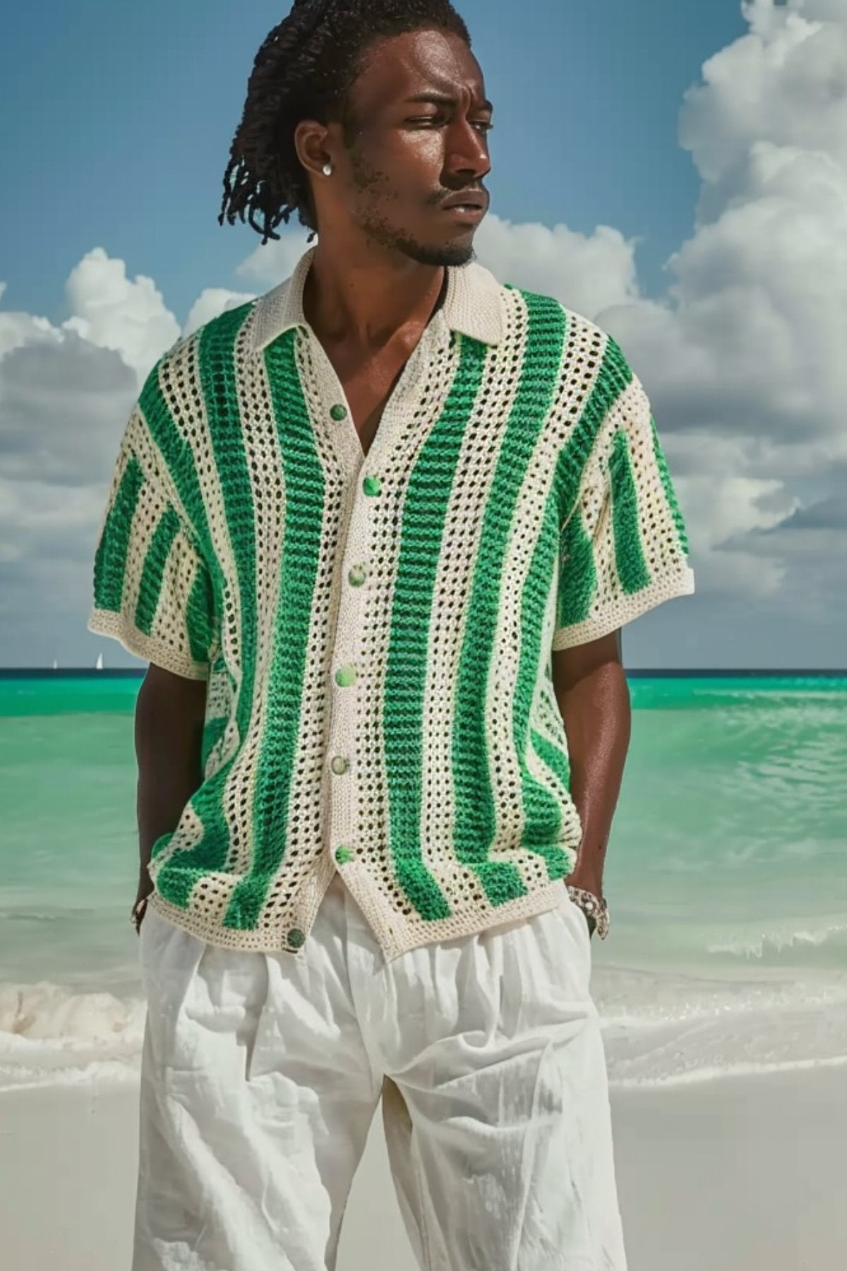 Green Striped Knitted Shirt - Smyrna Collective