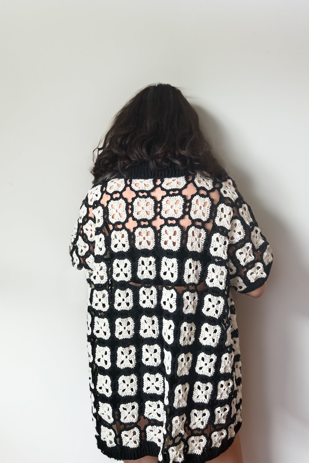 Black White Crochet Shirt - Smyrna Collective